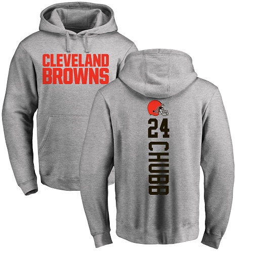 Men Cleveland Browns Nick Chubb Ash Jersey #24 NFL Football Backer Pullover Hoodie Sweatshirt